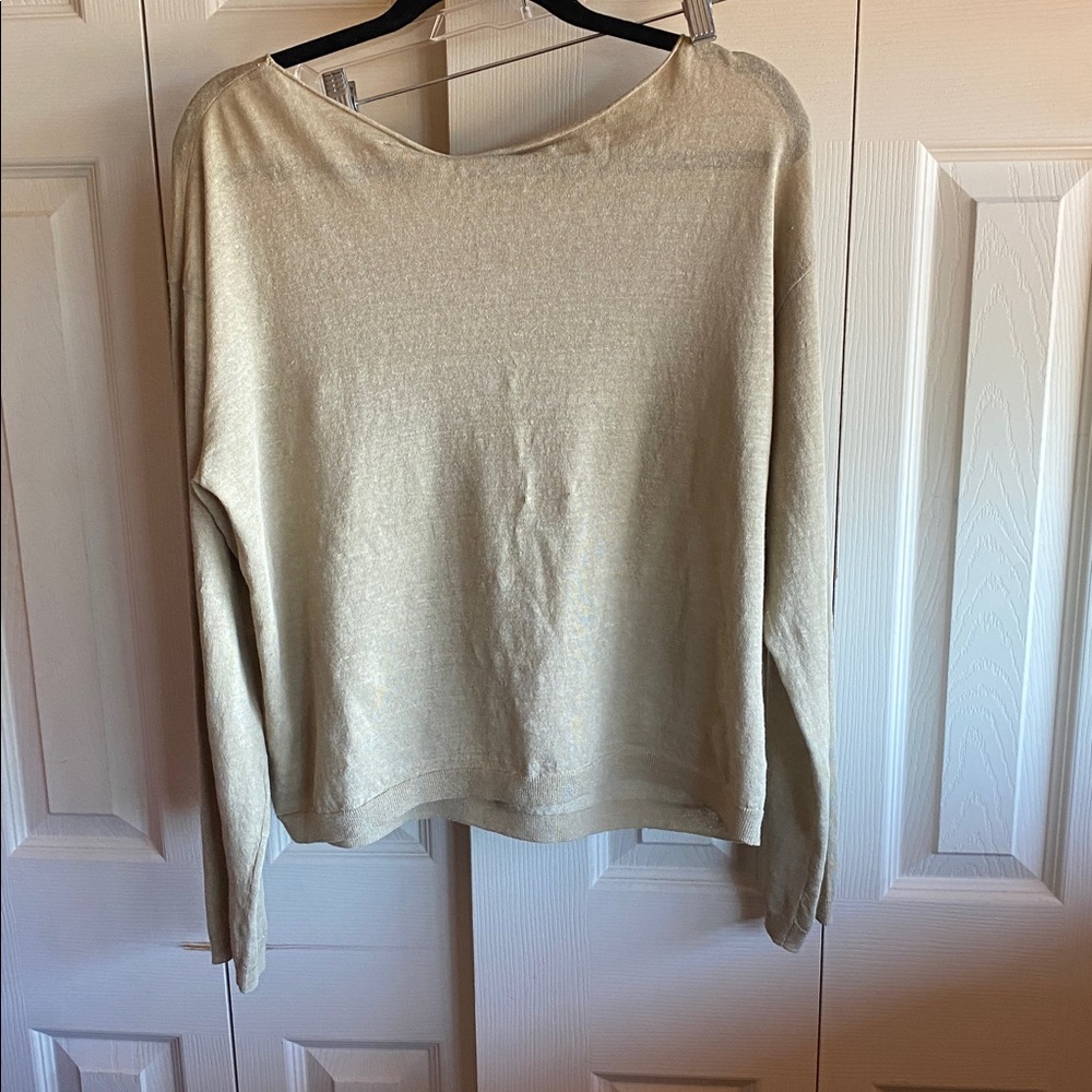 Vince NWT Taupe Linen Blend Dropped Shoulder Long Sleeve Boat Neck Knit Sweater - Picture 6 of 11